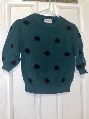 Compania fantastica teal dark green black polka dot puff sleeve sweater